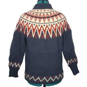 Vintage Norse Knit navy blue handmade wool turtleneck sweater - no tag - M?